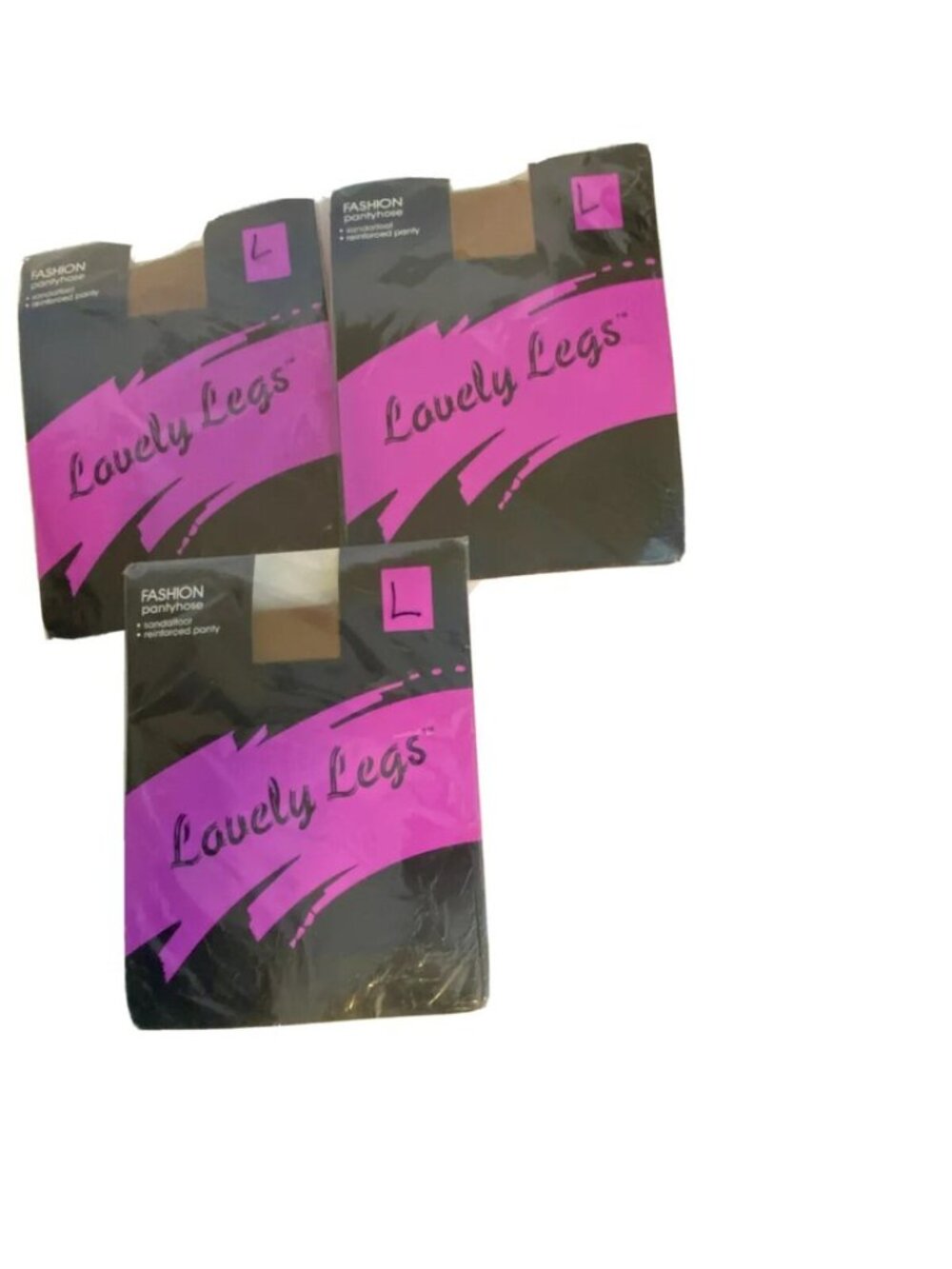 New Fashion Pantyhose Lot of 3 LOVELY LEGS Sandalfoot Size Large- Made in USA
